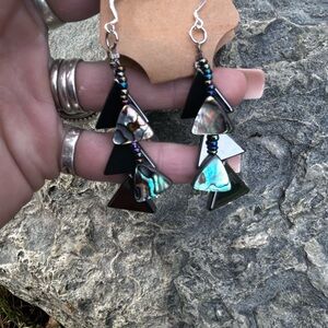 Chic Abalone and Hematite Triangle Earrings